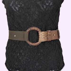 Vintage Brown Faux Snakeskin Accent Belt